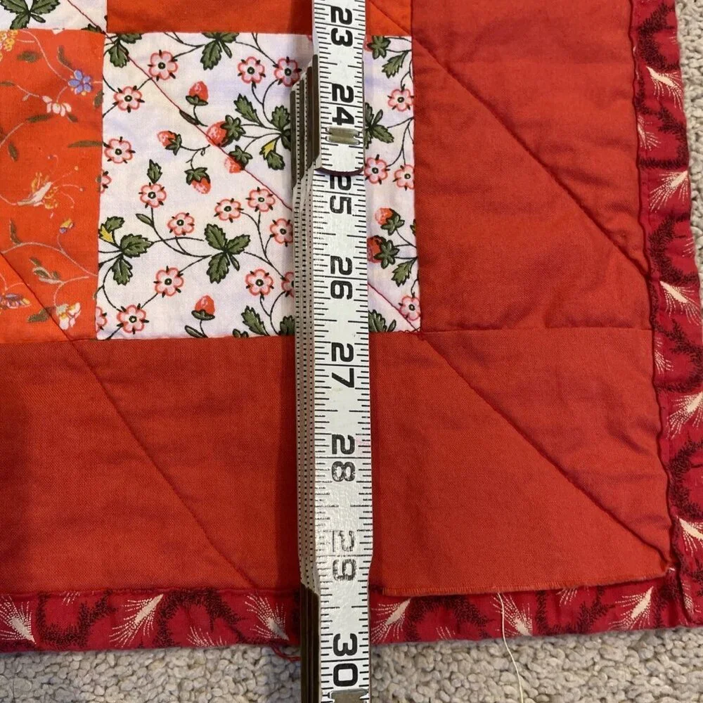 Handmade Patchwork Quilt Table Cover Wall Hanging Red Colorful Holiday 30X30